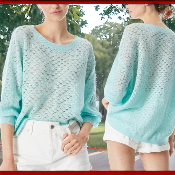 (50% OFF) NWT Alice + Olivia Cashmere Saffi Pointelle Knit Sweater MSRP: $475 - Picture 1 of 6
